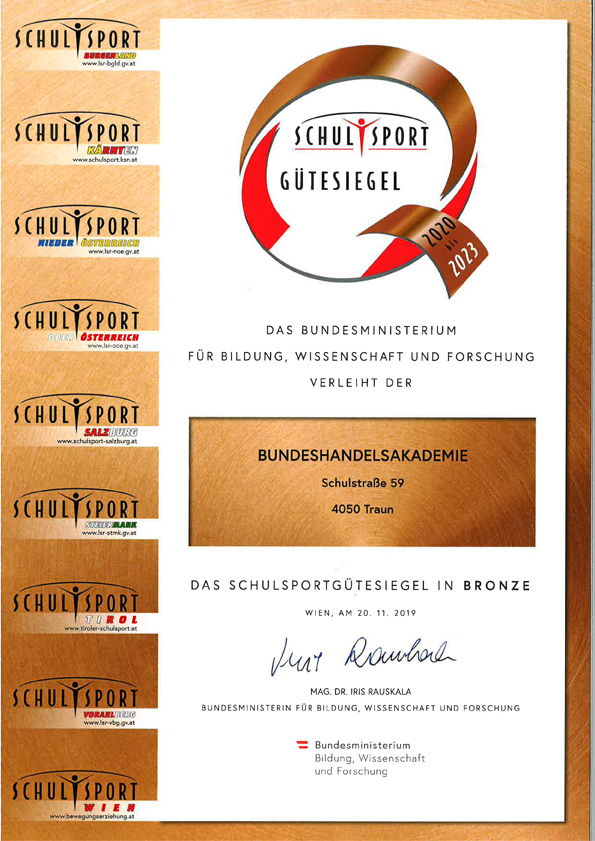 SCHULSPORT-GÜTESIEGEL IN BRONZE