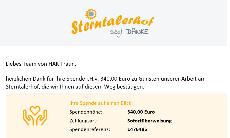 SPENDENAKTION FÜR DAS KINDERHOSPIZ STERNTALERHOF