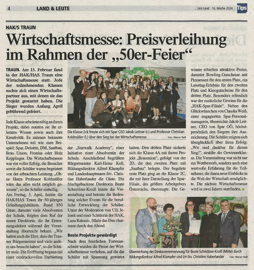 WIRTSCHAFTSMESSE: PREISVERLEIHUNG – ARTIKEL in den TIPS